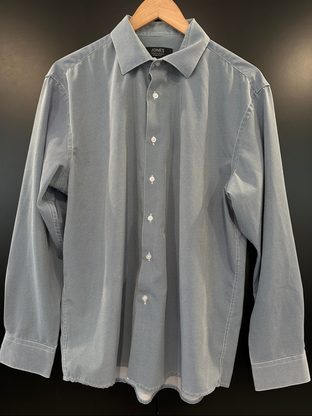 Jones New York Signature Slim Fit Blue Micro-Pattern Dress Shirt